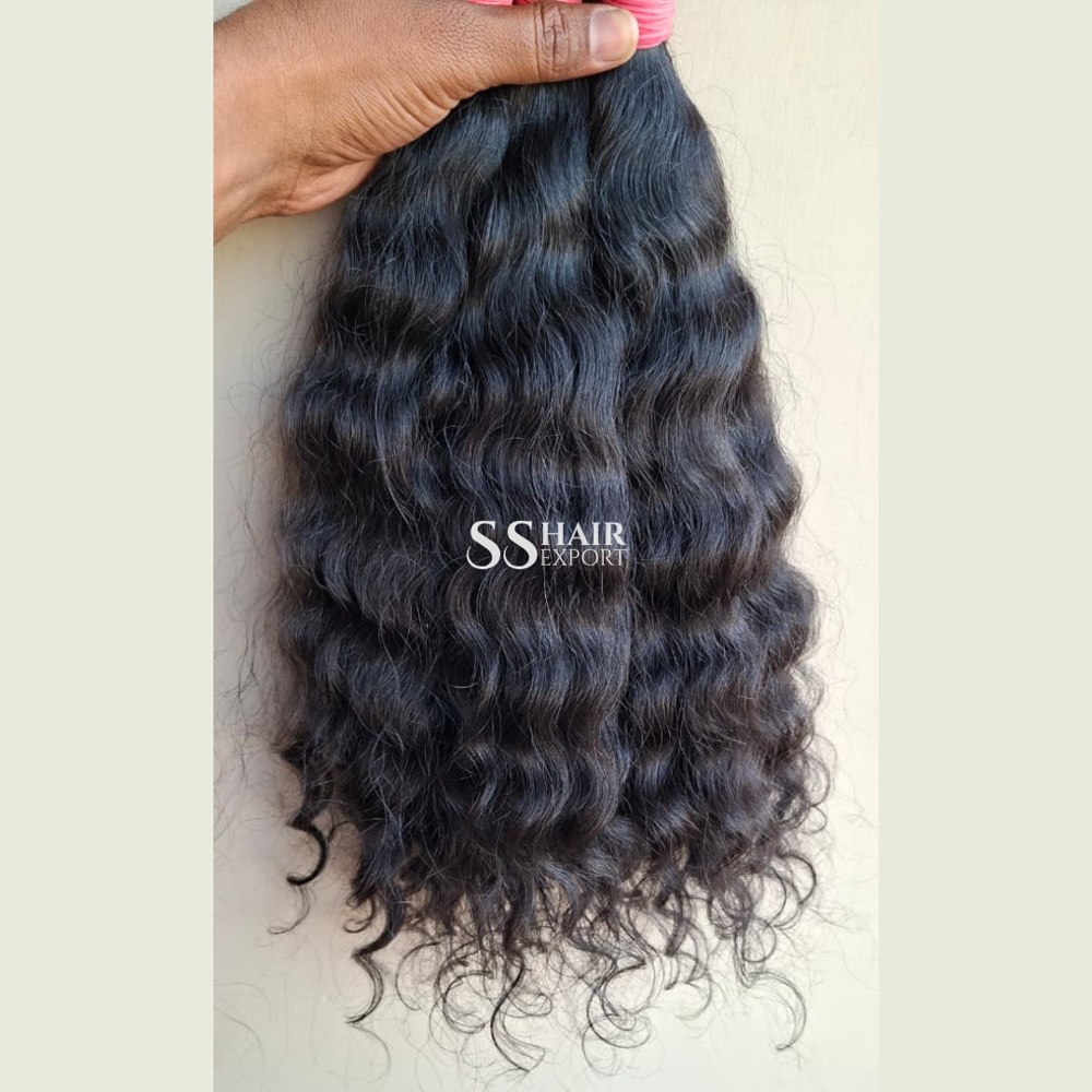 Curly Hair Weave Bulk Human Hair Natural Indian Hair | No Top weft 10-28in