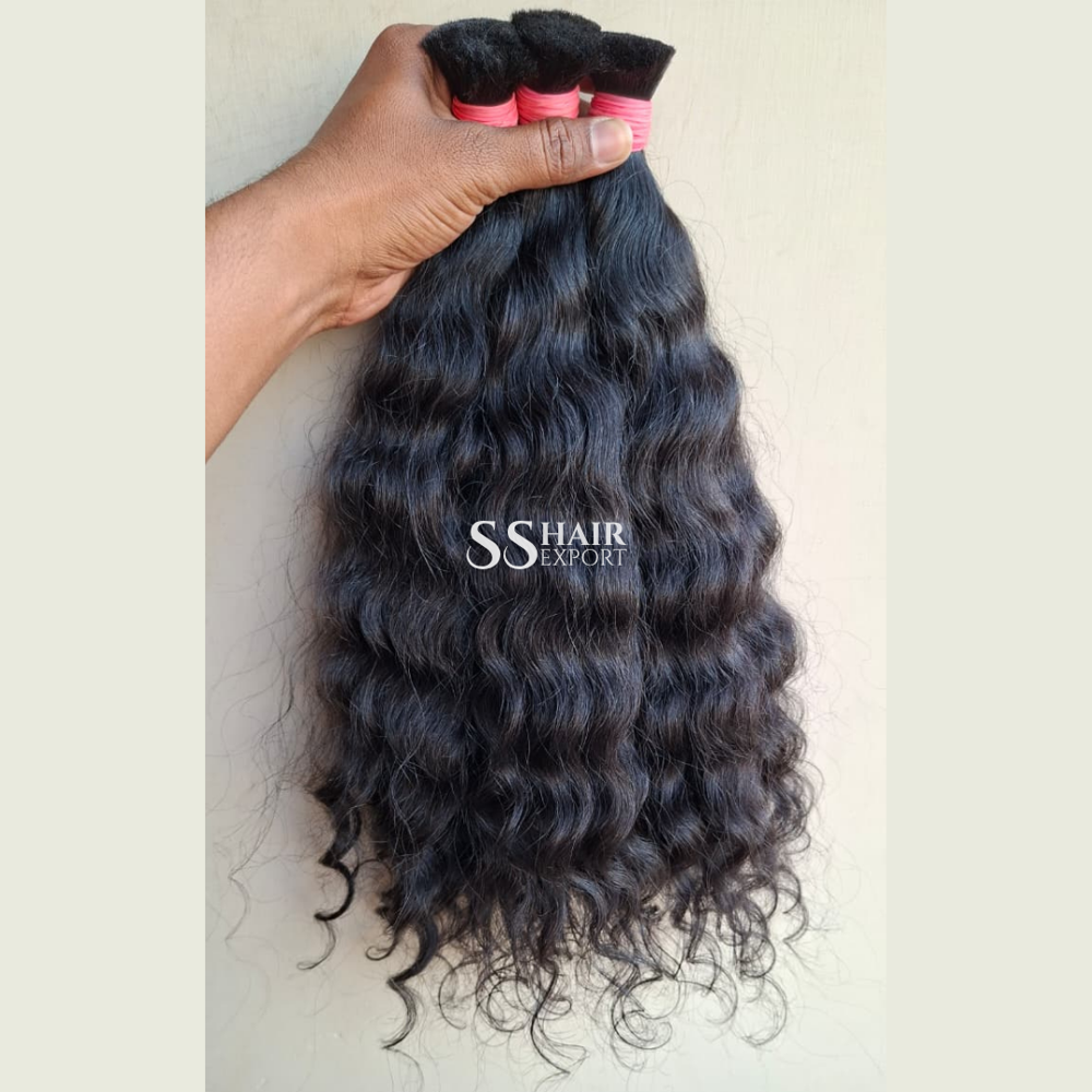 Curly Hair Weave Bulk Human Hair Natural Indian Hair | No Top weft 10-28in