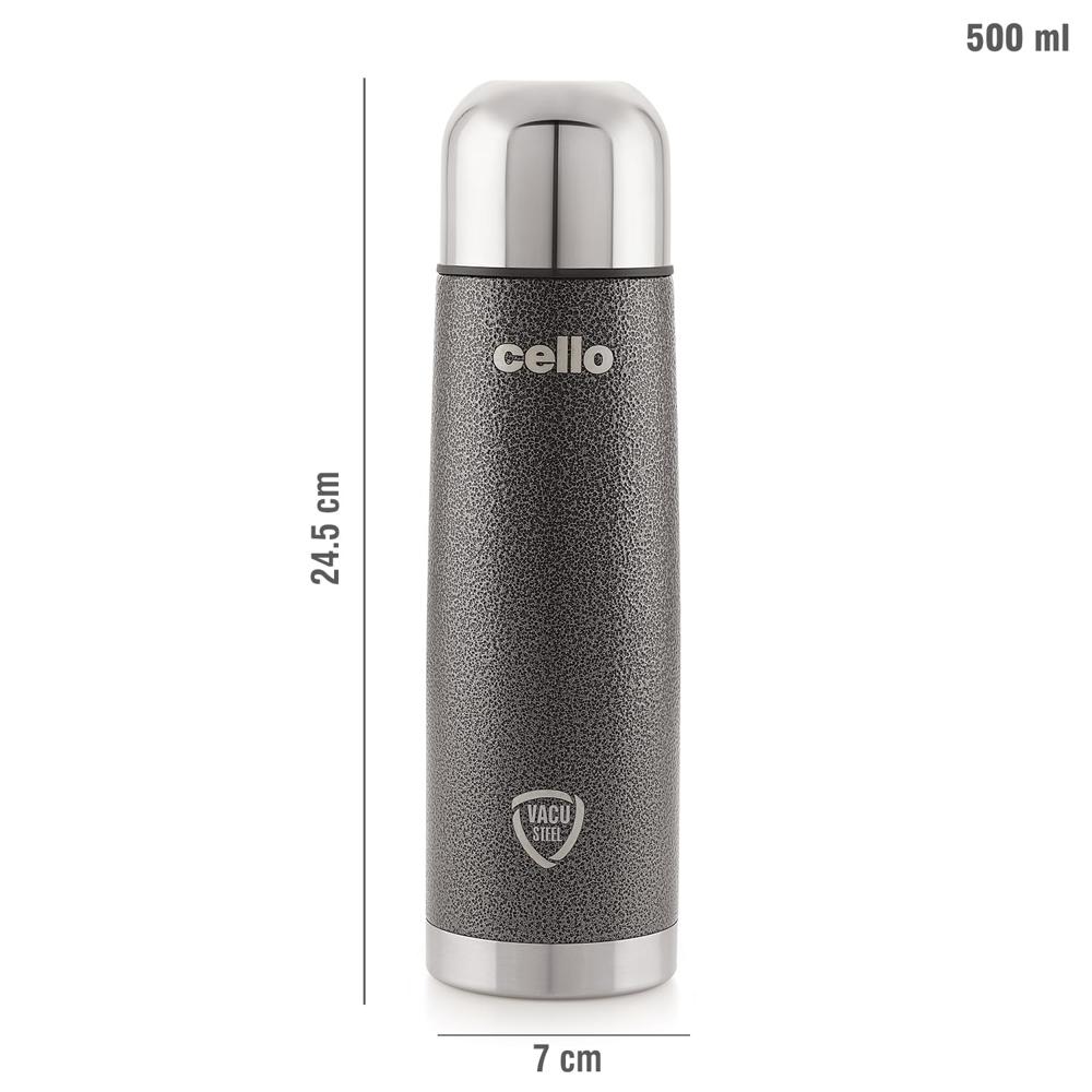 Cello Flipper Stainless Steel Vacuum Insulated Flask 1000ml, Grey | Hot and Cold Water Bottle with Flip lid | Double Walled Bottle for Home, Office, Travel