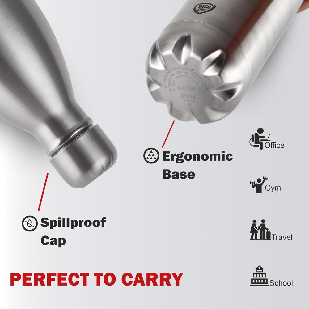 CELLO Swift Insulated Stainless Steel Flask Water Bottle for Daily Use 500 ml | ISI Certified Double Wall Vacuum Insulated 24 Hours Hot & Cold Thermos Water Bottle for School, Picnic, Gym & Travel