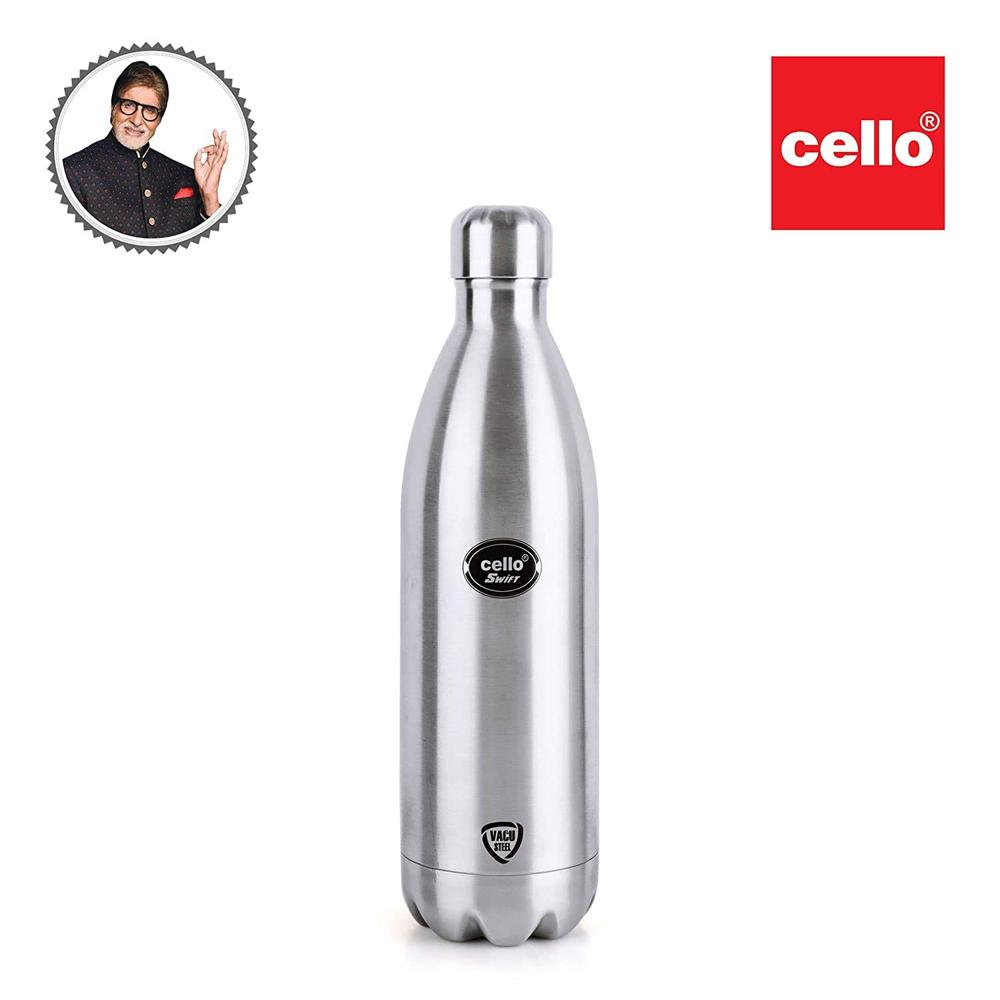 CELLO Swift Insulated Stainless Steel Flask Water Bottle for Daily Use 750 ml | ISI Certified Double Wall Vacuum Insulated 24 Hours Hot & Cold Thermos Water Bottle for School, Gym, Picnic & Travel