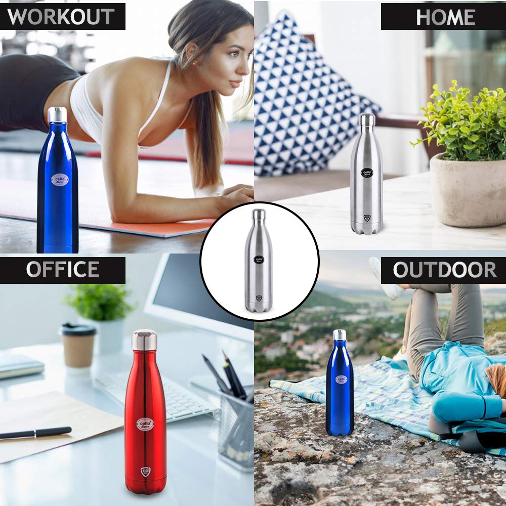 CELLO Swift Insulated Stainless Steel Flask Water Bottle for Daily Use 750 ml | ISI Certified Double Wall Vacuum Insulated 24 Hours Hot & Cold Thermos Water Bottle for School, Gym, Picnic & Travel