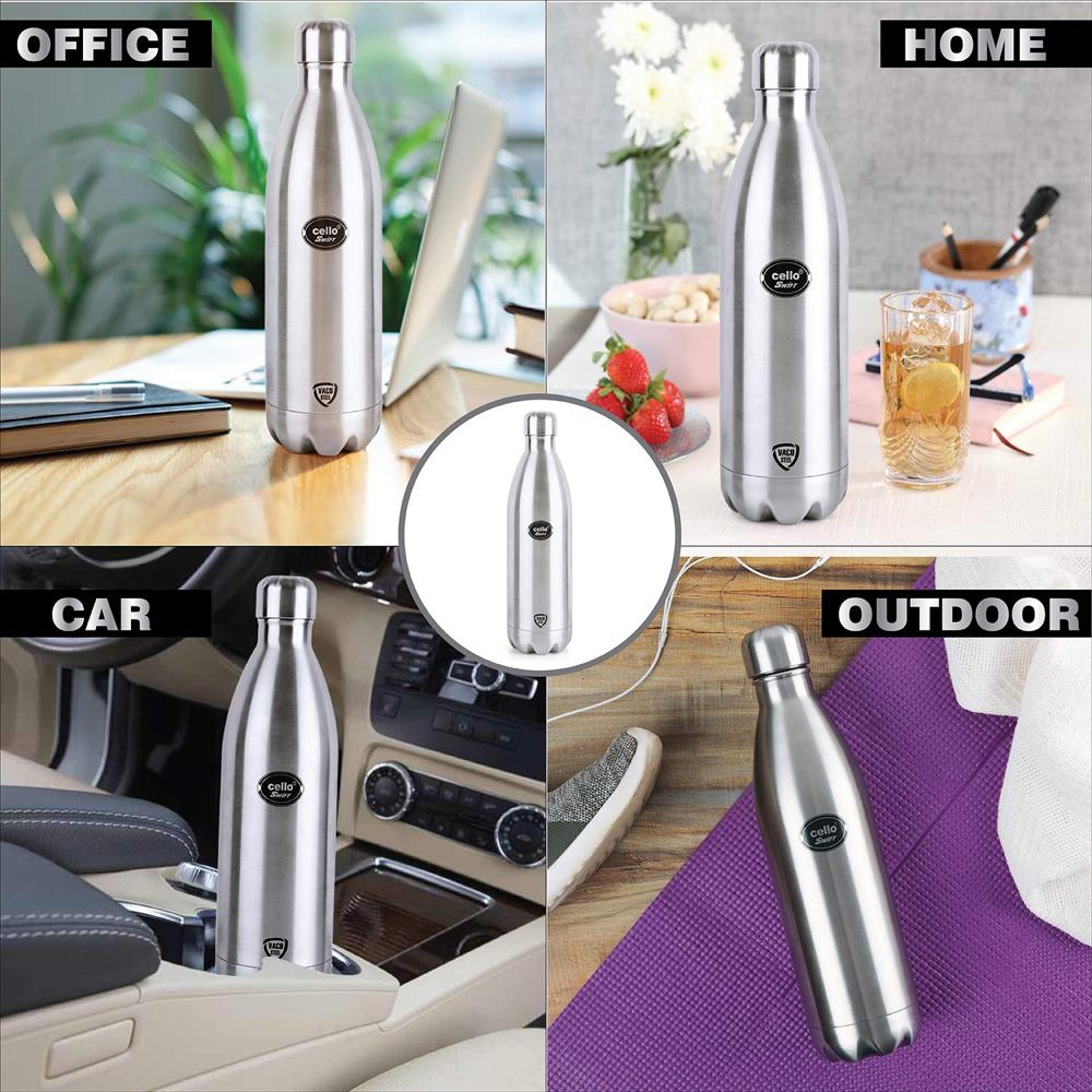 CELLO Swift Insulated Stainless Steel Flask Water Bottle for Daily Use 750 ml | ISI Certified Double Wall Vacuum Insulated 24 Hours Hot & Cold Thermos Water Bottle for School, Gym, Picnic & Travel