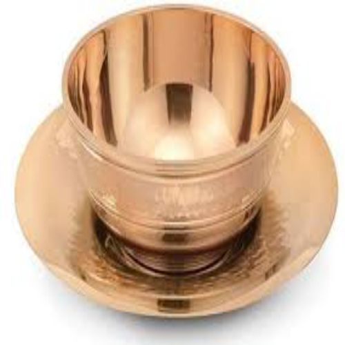 Handcrafted Pure Copper Hammered Restaurant-Style Finger Bowl And Soup Katori Set With Matching Underliner Plate" - Color: Coper