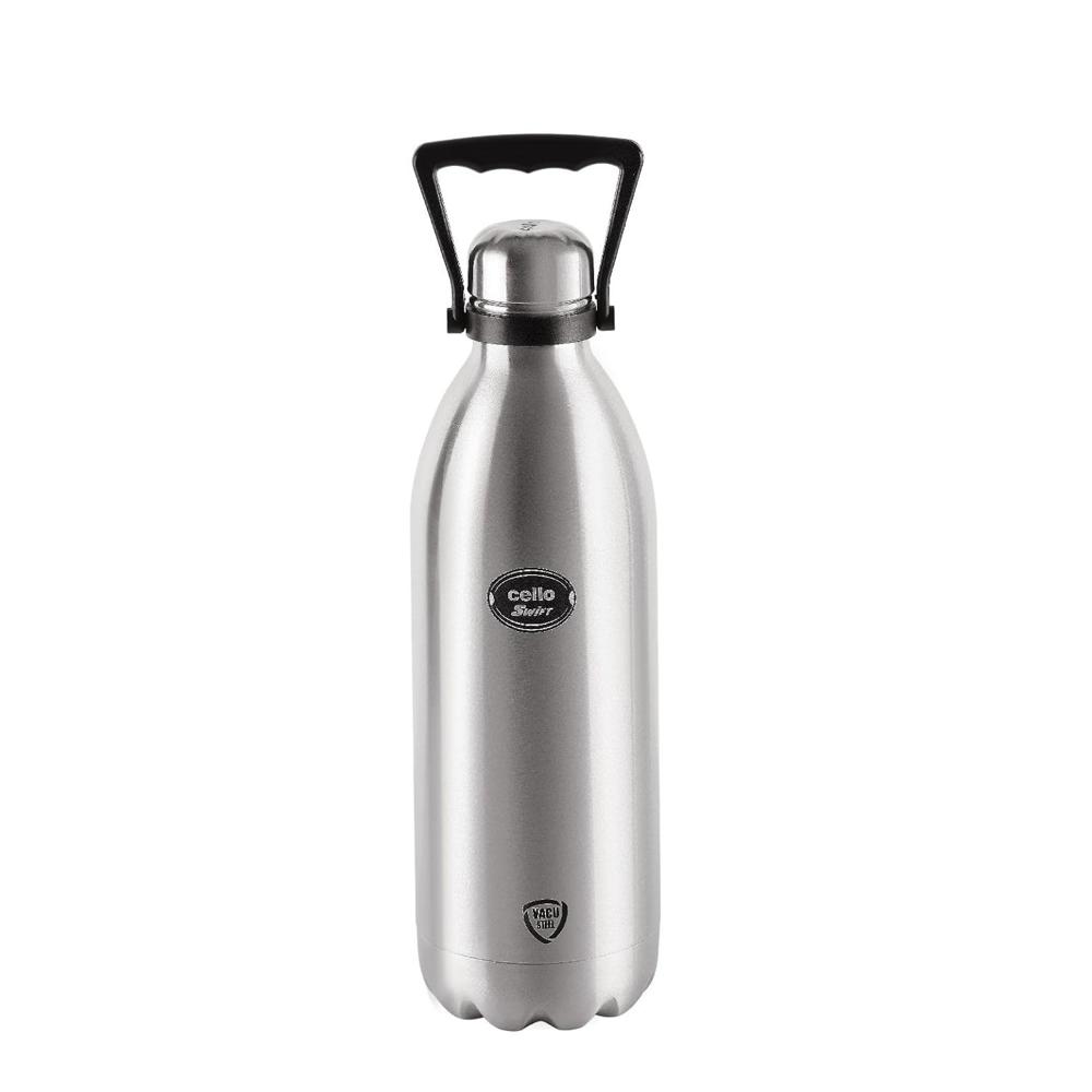 CELLO Swift Insulated Stainless Steel Flask Water Bottle with Handle For Daily Use 1500 ml Silver| ISI Certified Double Wall Vacuum Insulated 24 Hours Hot & Cold Thermos Water Bottle For Picnic Travel