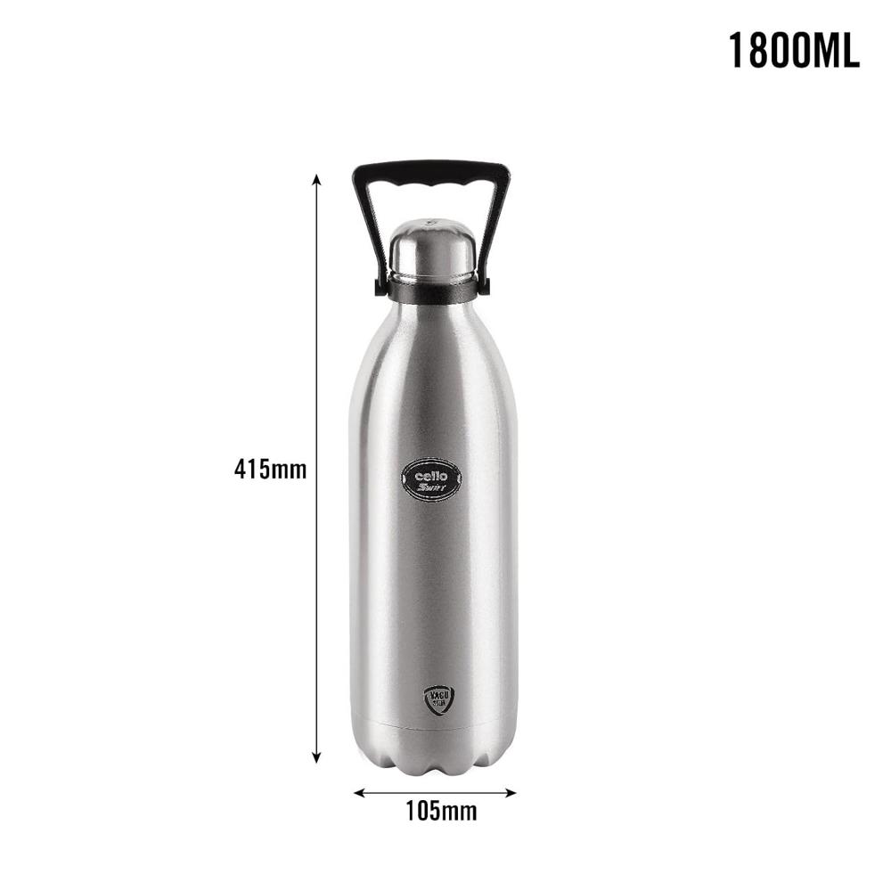 CELLO Swift Insulated Stainless Steel Flask Water Bottle for Daily Use 1800 ml | ISI Certified Double Wall Vacuum Insulated 24 Hours Hot & Cold Thermos Water Bottle for Picnic, Gym, Trekking & Travel