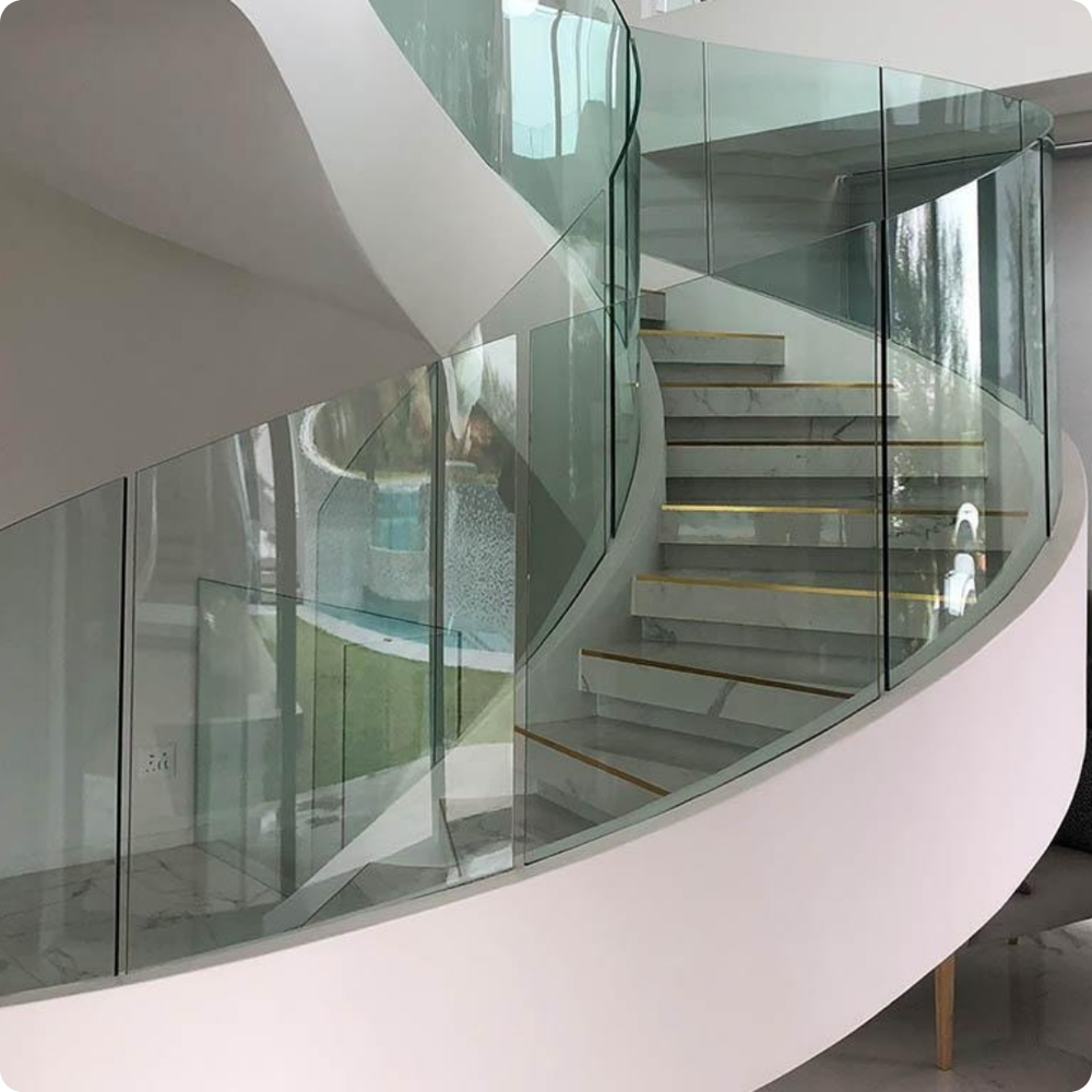 Designer Bend Glass Staircase Railing