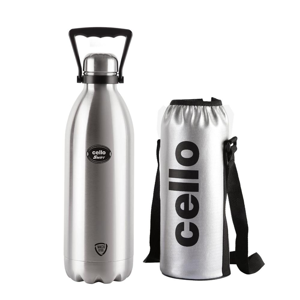 CELLO Swift Insulated Stainless Steel Flask Water Bottle for Daily Use 2200 ml | ISI Certified Double Wall Vacuum Insulated 24 Hours Hot & Cold Thermos Water Bottle for Picnic, Gym, Trekking & Travel