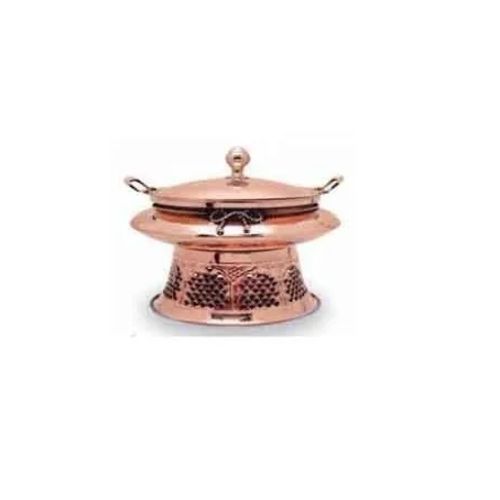 Royal Antique-Style Handcrafted Pure Copper Round Chafing Dish Buffet Warmer with Cutout Jali Ventilation Sigri Stand