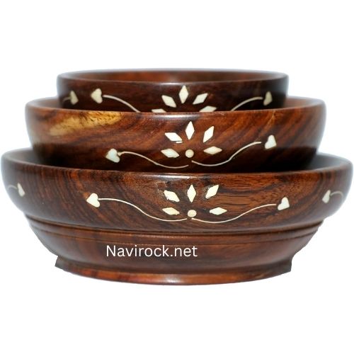 Rustic Wooden Serving Bowls (Set of 3) Perfect for Meals, Snacks & Home Decor