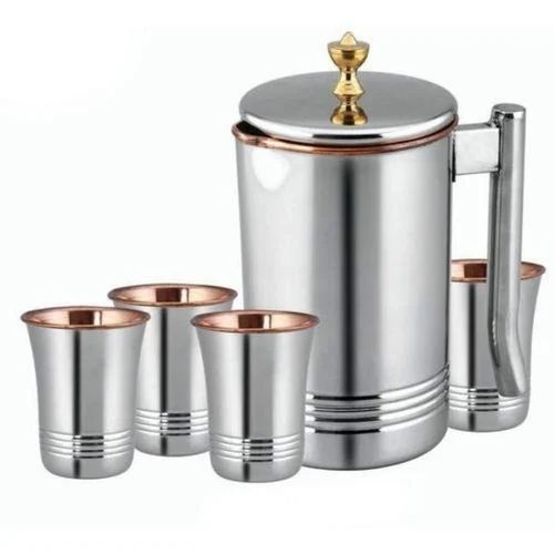 LaCoppera Felicity Stainless Steel Exterior Pure Copper Interior Dual-Tone Water Jug and Matching Tumbler Glass Gift Set