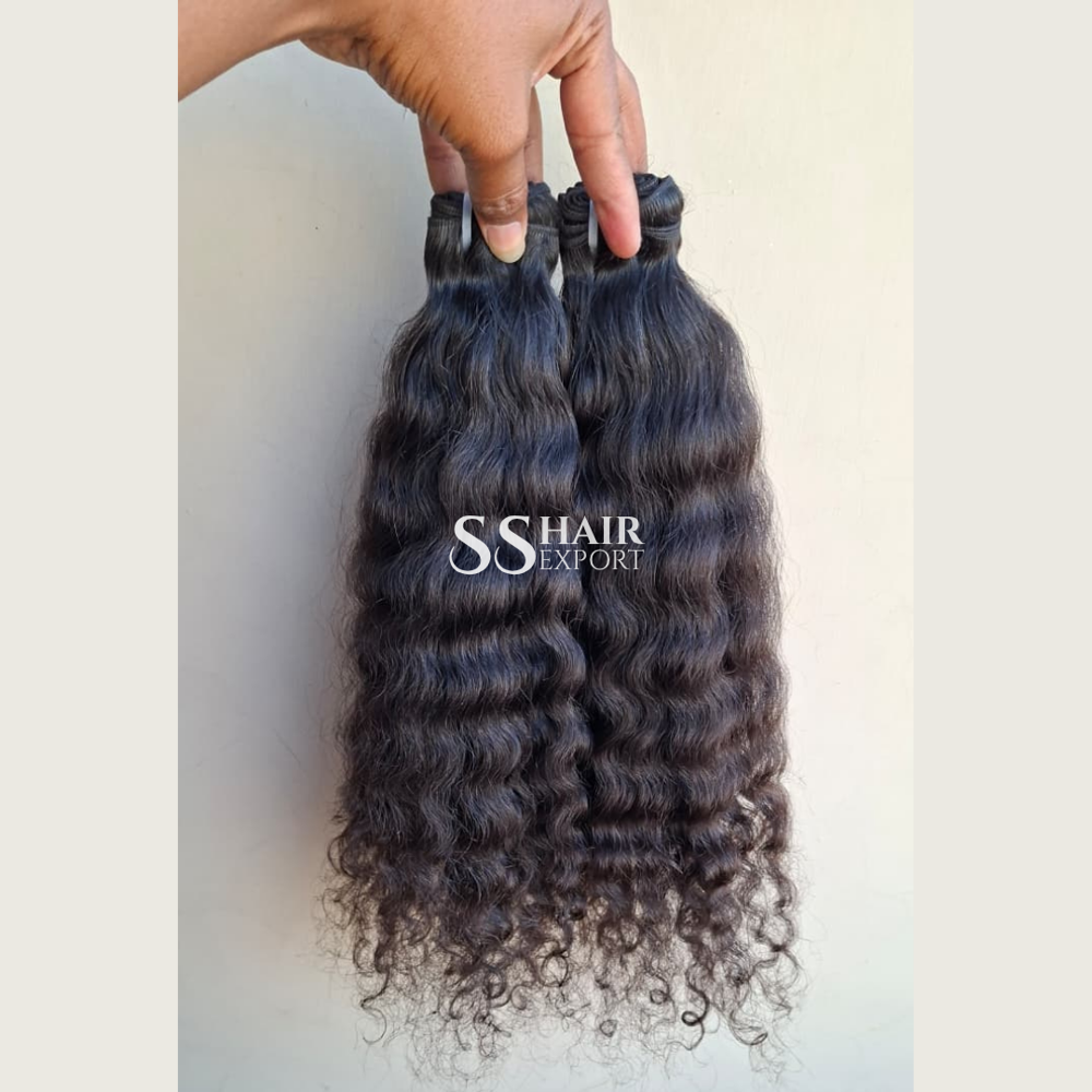 Curly Human Hair Bundles Raw Indian Weft Extensions Sewn In