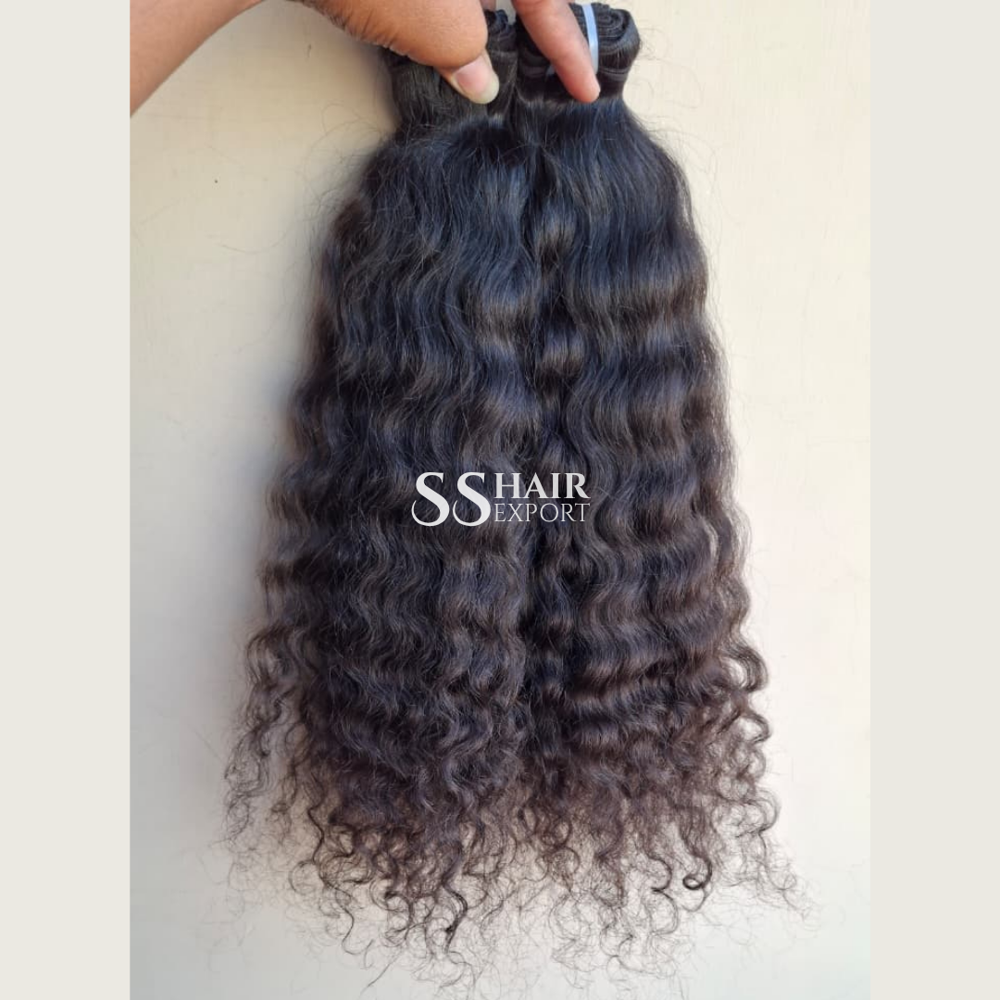 Natural Curly Human Hair Sew in Weave Weft Bundles Indian Manufacturer & Wholesaler
