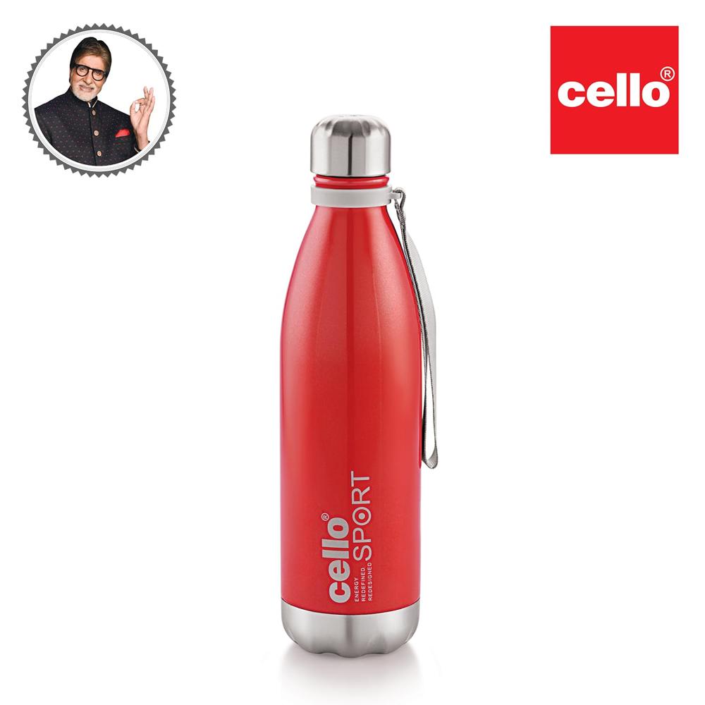 Cello Scout Stainless Steel Insulated Water Bottle with Wrist Strap | Double Walled Bottle | Leakproof | Ideal for Outdoor Activities, Office, Home & School, College | 1000ml, Red