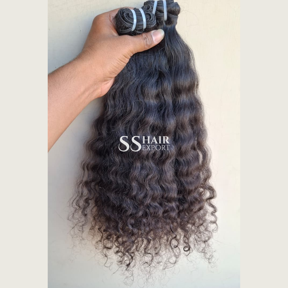 South Indian Temple Long Curly Hair Weave Weft Human Hair Extension