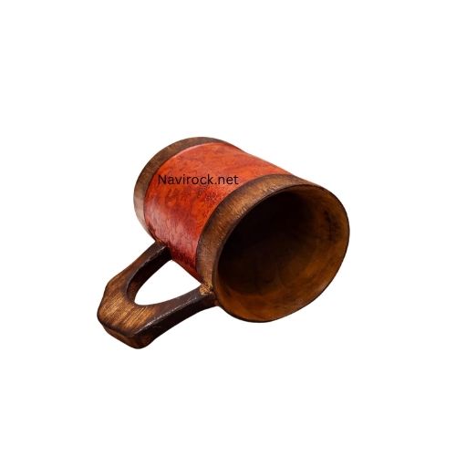 Rustic Wooden Bar Mug Leather Wrapped Handmade Beer Tankard with Anchor Wheel Engraving wooden Mug