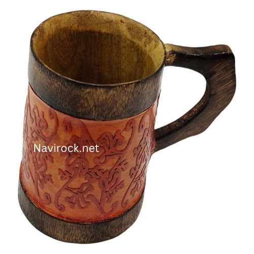 Vintage Style Wooden Beer Mug  Handcrafted Drinkware with Leather Binding