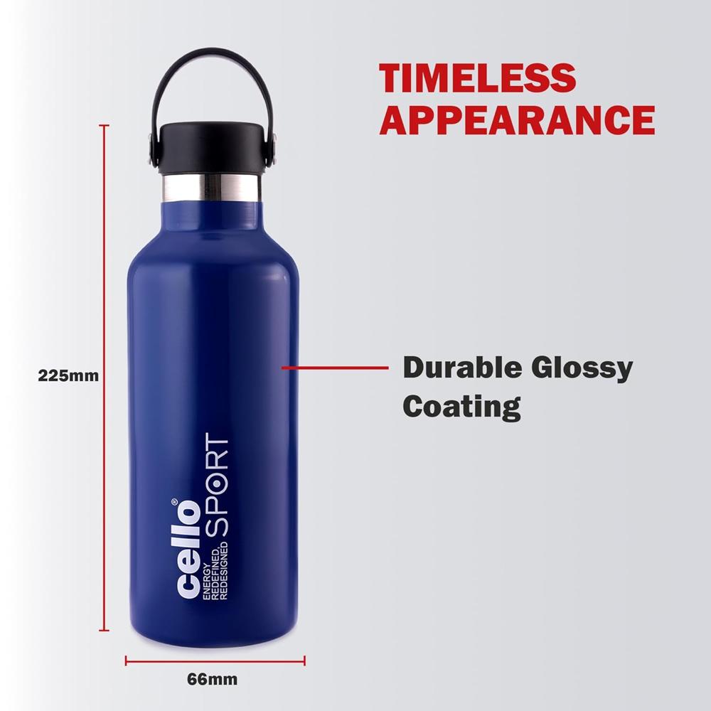 Cello Aqua Bliss Thermosteel Insulated Water Bottle, 600ml, Blue | 24 Hours Hot and Cold Flask | Leak Proof | Office Bottle | Sports | Home | Kitchen | Hiking | Treking | Travel