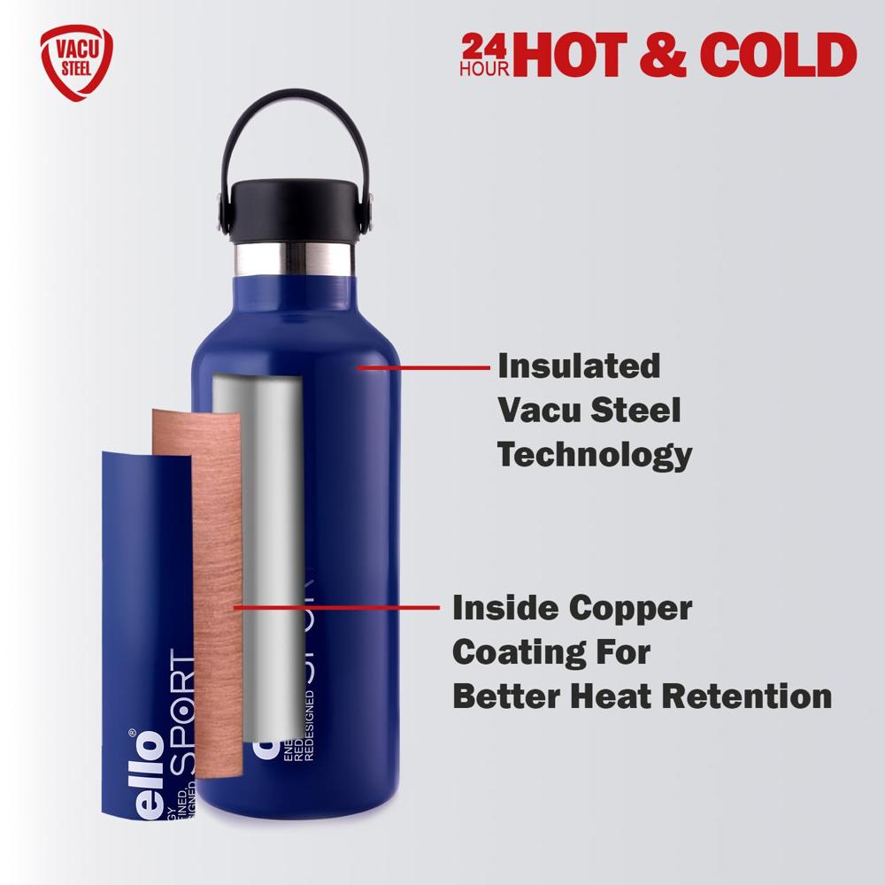 CELLO Aqua Bliss Thermosteel Insulated Water Bottle, 800ml, Blue | 24 Hours Hot and Cold Flask | Leak Proof | Office Bottle | Sports | Home | Kitchen | Hiking | Treking | Travel