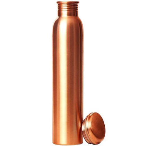 Premium Seamless Pure Copper Plain Mirror-Finish 1-Liter Hydration Water Bottle with Leak-Proof Cap and 2 Matching Drinking Tumbler Glasses Combo Set