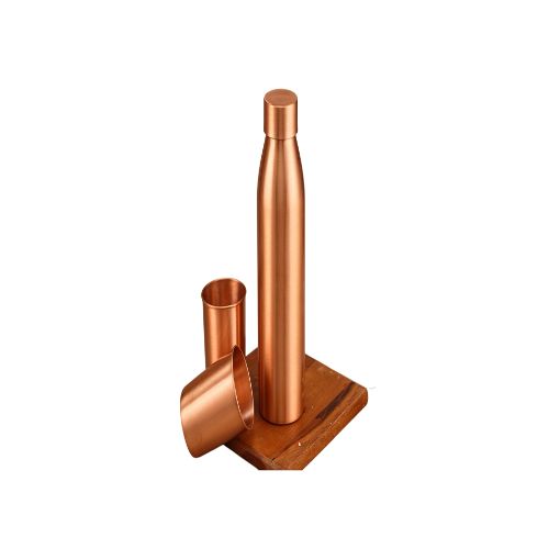 Premium Seamless Pure Copper Plain Mirror-Finish 1-Liter Hydration Water Bottle with Leak-Proof Cap and 2 Matching Drinking Tumbler Glasses Combo Set