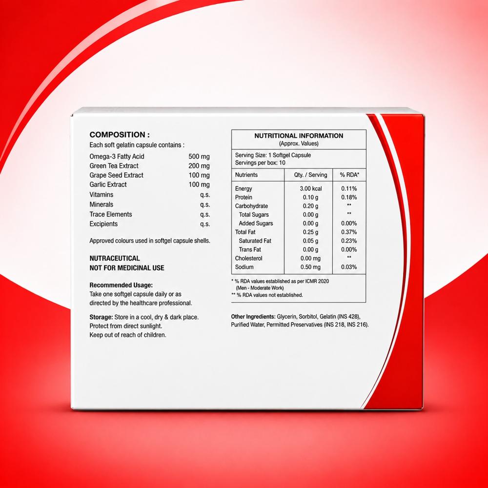 Omega-3 Fatty Acid, Green Tea Extract, Grape Seed Extract, Garlic Vitamins, Minerals And Trace Elements Tablets