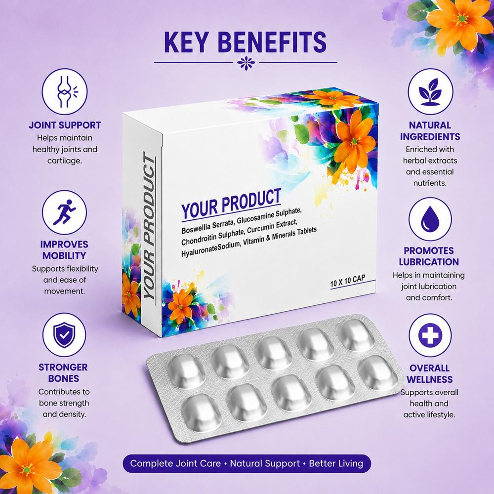 Boswellia Serrata, Glucosamine Sulphate, Chondroitin Sulphate, Cucid, Vitamins & MrcExtrumin act, Hyaluronic Ainerals Tablets