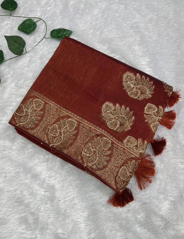 DA-4165-B Linen Heavy Work Saree