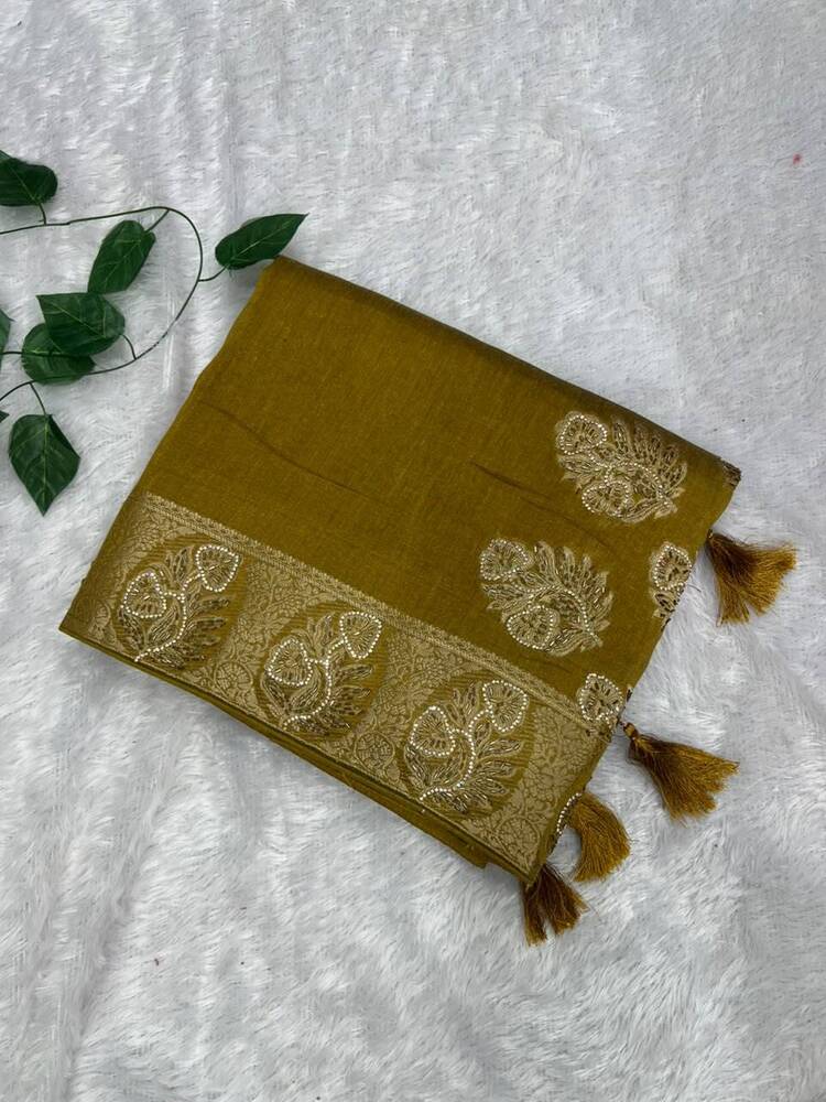 DA-4165-D Linen Heavy Work Saree