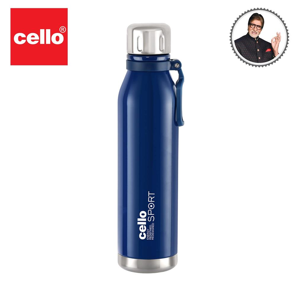 Cello Bentley Vacuum Insulated Thermosteel Water Bottle 600ml, Blue | 24 Hrs Hot & Cold, Leak Proof Lid, ISI Certified | Double Walled Vacuum Insulated Flask Bottle for Office, Gym, School & Travel