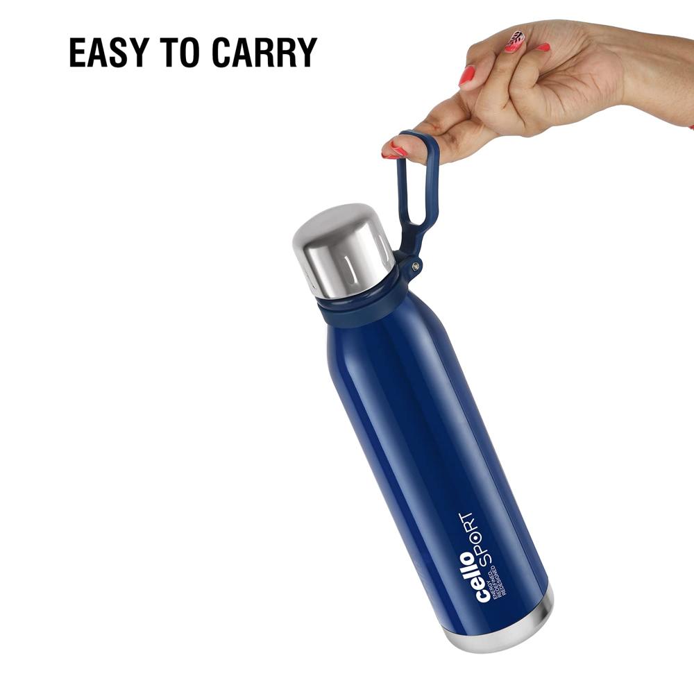 Cello Bentley Vacuum Insulated Thermosteel Water Bottle 600ml, Blue | 24 Hrs Hot & Cold, Leak Proof Lid, ISI Certified | Double Walled Vacuum Insulated Flask Bottle for Office, Gym, School & Travel
