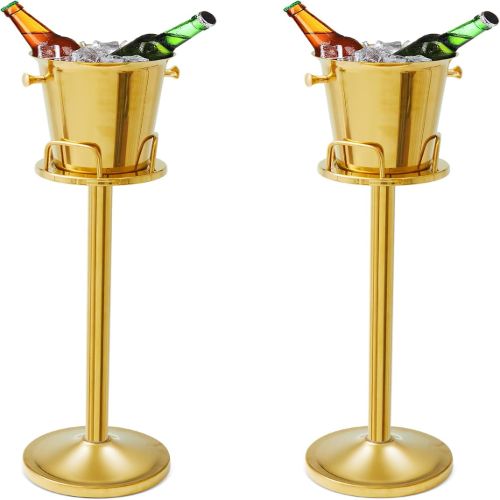 Luxury Freestanding Brushed Brass and Ice Bucket Cooler with Pedestal Floor Stand