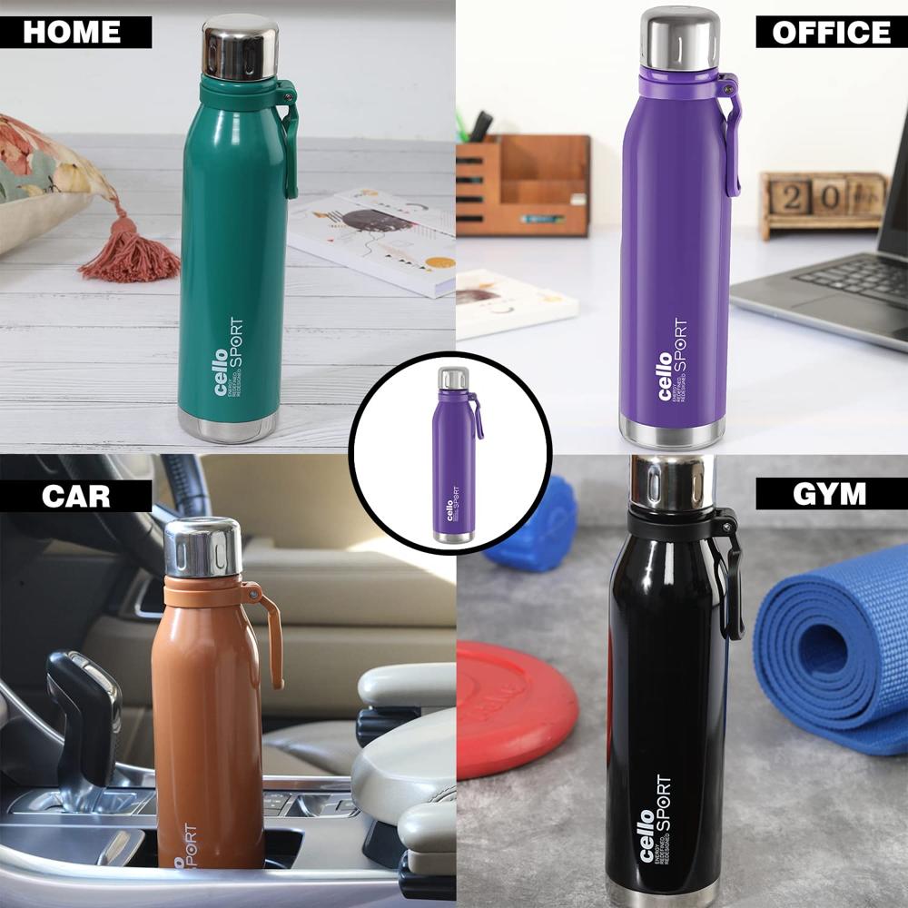Cello Bentley Stainless Steel Flask, 800ml, Purple | 24 Hours Hot and Cold Thermoflask | Leak Proof & Screw Top Lid | Ideal for Office, Gym, Home, Kitchen, Hiking, Trekking, Travel Bottle