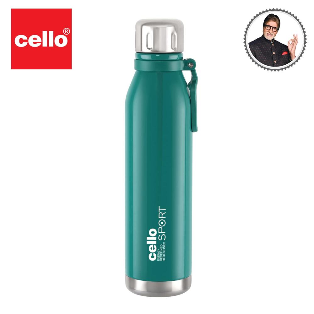 Cello Bentley Vacuum Insulated Thermosteel Water Bottle 1100ml, Green | 24 Hrs Hot & Cold, Leak Proof Lid, ISI Certified | Double Walled Vacuum Insulated Flask Bottle for Office, Gym, School & Travel