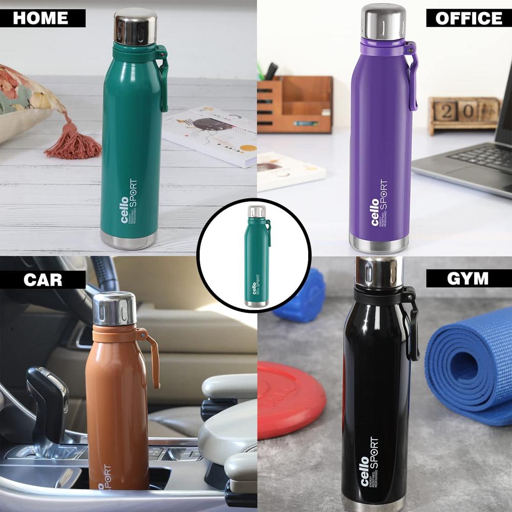 Cello Bentley Vacuum Insulated Thermosteel Water Bottle 1100ml, Green | 24 Hrs Hot & Cold, Leak Proof Lid, ISI Certified | Double Walled Vacuum Insulated Flask Bottle for Office, Gym, School & Travel