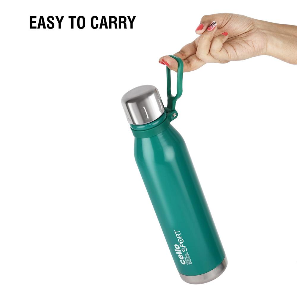 Cello Bentley Vacuum Insulated Thermosteel Water Bottle 1100ml, Green | 24 Hrs Hot & Cold, Leak Proof Lid, ISI Certified | Double Walled Vacuum Insulated Flask Bottle for Office, Gym, School & Travel