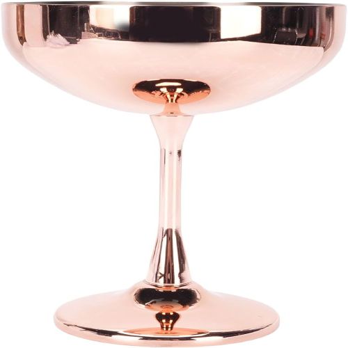 Handcrafted Pure Copper Mirror-Finish Margarita Coupe Glass with Elegant Polished Brass Stem and Base