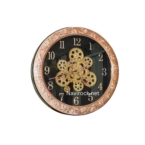 Decorative Gear Wall Clock Vintage Rose Gold Frame, Black Dial, Large Analog Wall Clock for Living Room, Bedroom, Office | Battery Operated 16 Inches