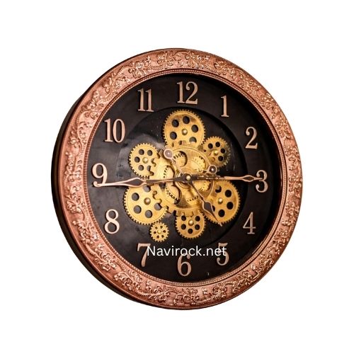 Decorative Gear Wall Clock Vintage Rose Gold Frame, Black Dial, Large Analog Wall Clock for Living Room, Bedroom, Office | Battery Operated 16 Inches