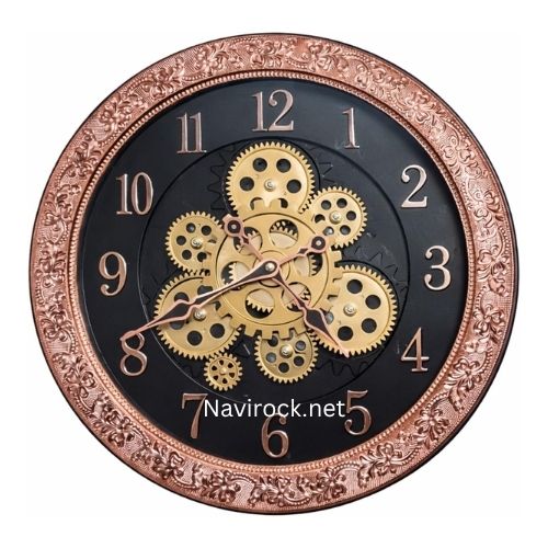 Decorative Gear Wall Clock Vintage Rose Gold Frame, Black Dial, Large Analog Wall Clock for Living Room, Bedroom, Office | Battery Operated 16 Inches