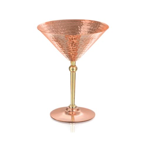 Handcrafted Pure Copper Hammered Martini Glass With Elegant Polished Brass Stem And Matching Copper Base" - Capacity: 250 Milliliter (Ml)