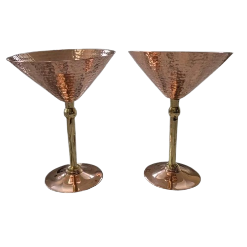 Handcrafted Pure Copper Hammered Martini Glass with Elegant Polished Brass Stem and Matching Copper Base