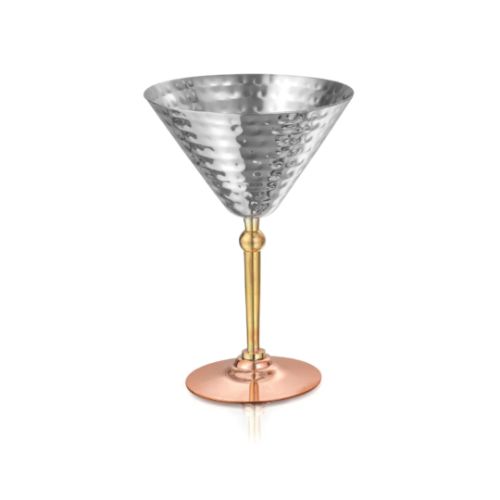 Tri-Tone Handcrafted Hammered Mixed-Metal Martini Glass - Capacity: 250 Milliliter (Ml)
