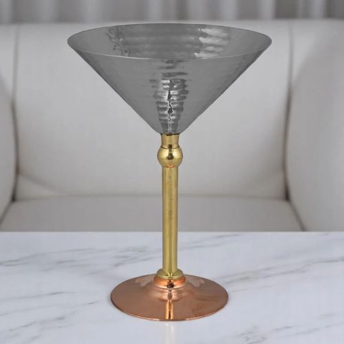 tri-tone handcrafted hammered mixed-metal martini glass