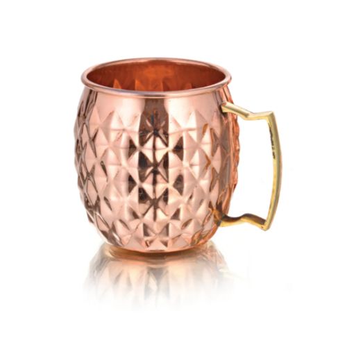 Handcrafted Pure Copper Diamond-Cut Pineapple Moscow Mule Mug With Solid Brass Cast Handle" - Capacity: 500 Milliliter (Ml)