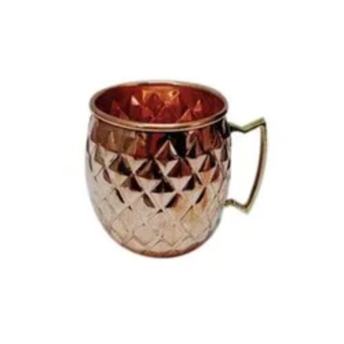 Handcrafted Pure Copper Diamond-Cut Pineapple Moscow Mule Mug with Solid Brass Cast Handle