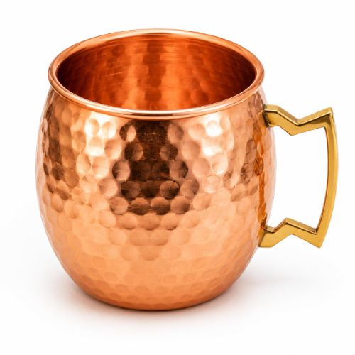 Handcrafted Hammered Pure Copper Barrel Moscow Mule Mug With Food-Grade Stainless Steel Interior Lining And Cast Brass Handle" - Capacity: 500 Milliliter (Ml)