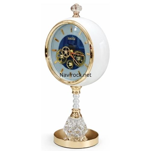 Premium Vintage Dual Side Design Table Clock | Gold & White Analog Desk Clock | Elegant Plastic Finish | Modern Home & Office Decor 16 Inches
