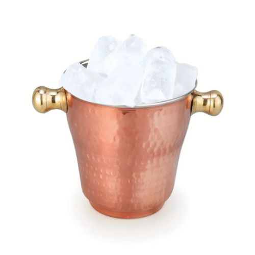 "handcrafted Hammered Steel-copper Tabletop Ice Bucket With Dual Cast Brass Knob Handles - Capacity: 1100 Milliliter (ml)