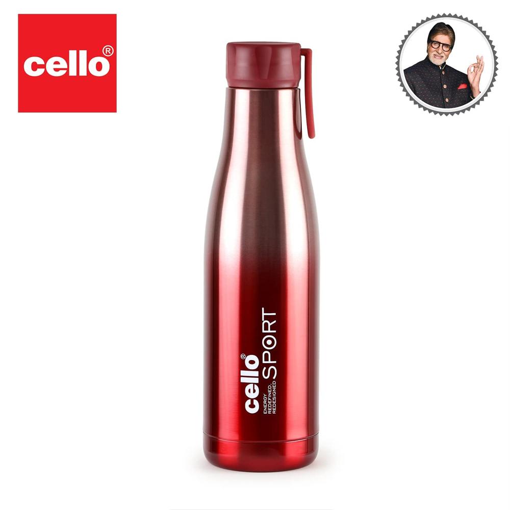 Cello Dazzle Insulated Stainless Steel Water Bottle 600 ml, Red | ISI Certified, Double Walled, 24 Hours Hot & Cold Vacuum Insulated Flask Water Bottle | Leak Proof Screw Cap Thermosteel Bottle